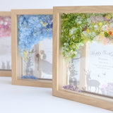 【誕生日】絵手紙風 プリザーブドフラワーボックス シルエットアート - ガラス額