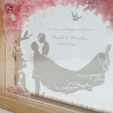 【結婚祝い】絵手紙風 プリザーブドフラワーボックス シルエットアート - ガラス額