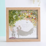 【結婚祝い】絵手紙風 プリザーブドフラワーボックス シルエットアート - ガラス額