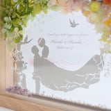 【結婚祝い】絵手紙風 プリザーブドフラワーボックス シルエットアート - ガラス額