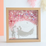 【結婚祝い】絵手紙風 プリザーブドフラワーボックス シルエットアート - ガラス額