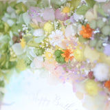 【誕生日】絵手紙風 プリザーブドフラワーボックス シルエットアート - ガラス額