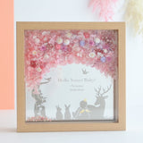 【出産祝い】絵手紙風 プリザーブドフラワーボックス シルエットアート - ガラス額